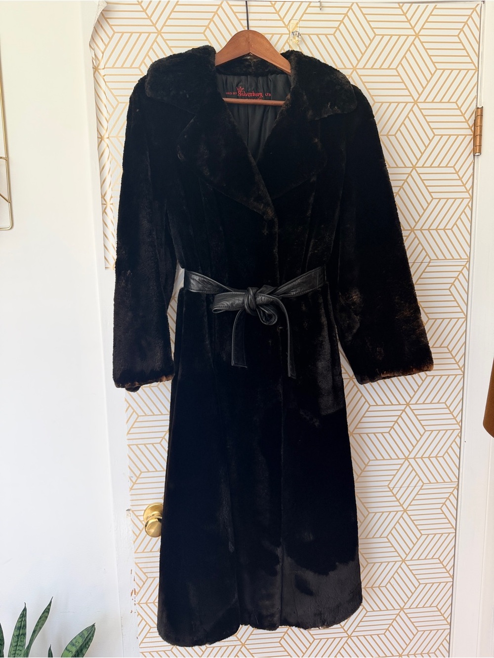 1970’s Black Alaskan Seal Brown Fur Coat with Leather Belt